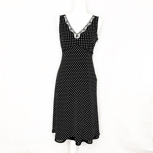 LOFT Dresses & Skirts - LOFT Silk Lace Trim Polka Dot Midi Cocktail Dress